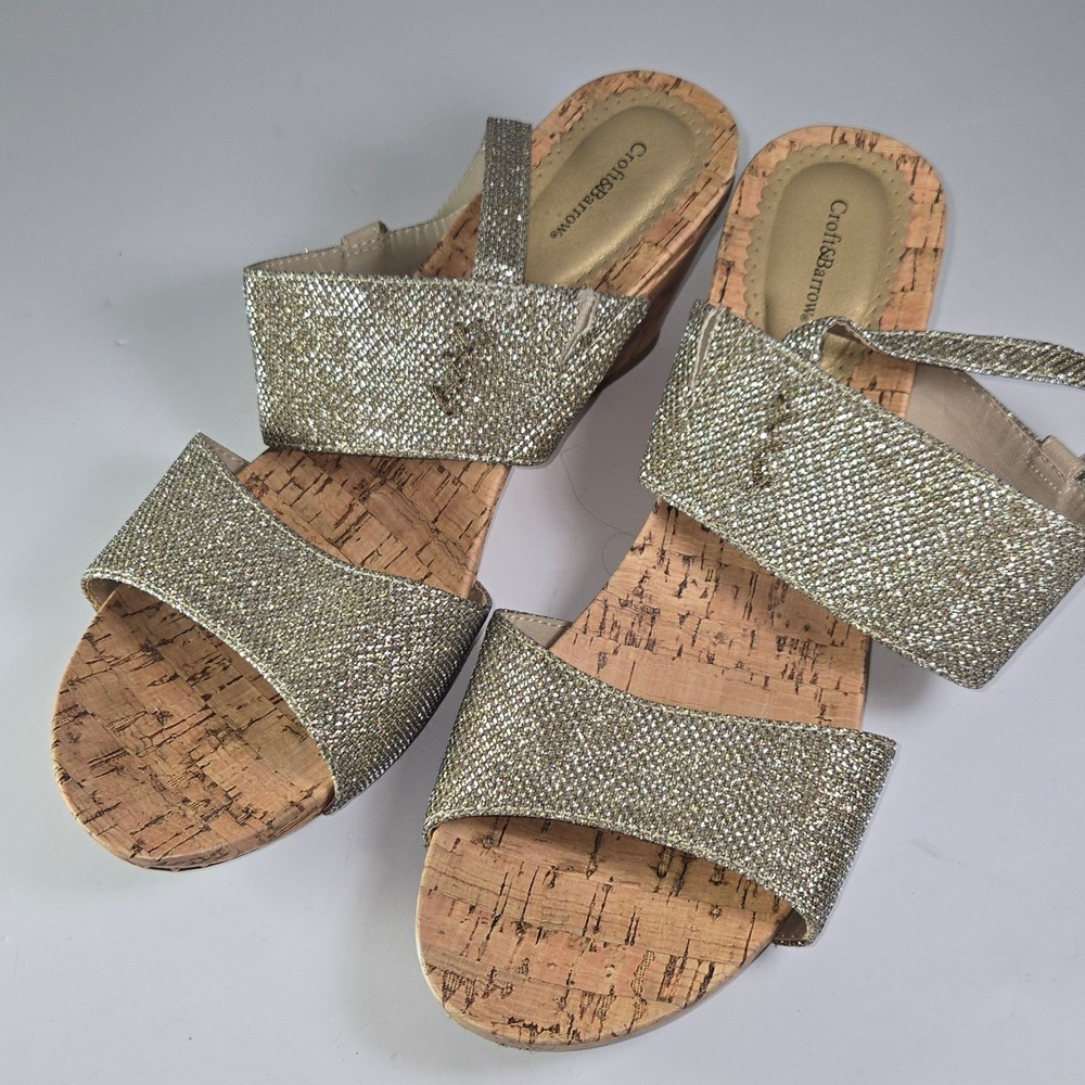 Croft & Barrow Women's Wedge Sandals Glitter Cork Strappy Silver Size 11